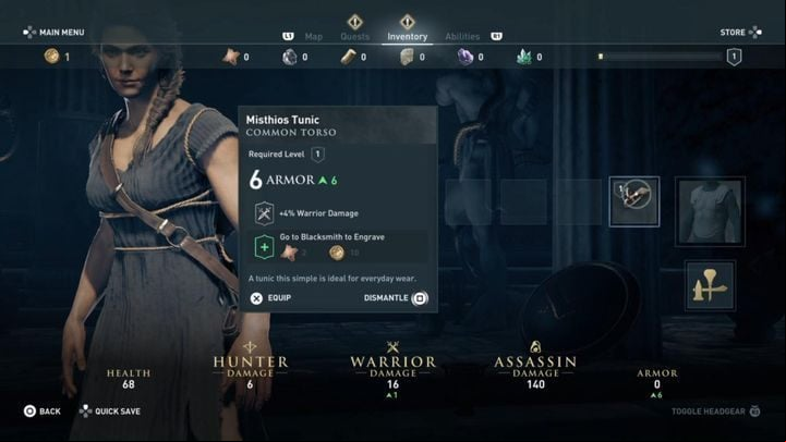 After the fight, you will have to recover your equipment - AC Odyssey: So it Begins - Main Storyline - Assassins Creed Odyssey Guide
