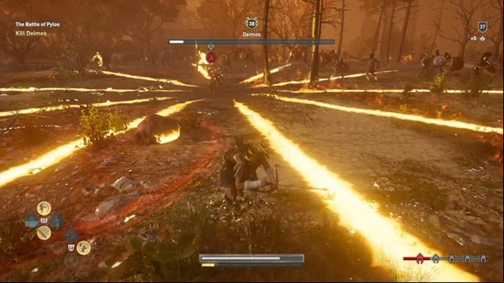 A particularly spectacular and harmful attack is the one that creates a line of fire on the ground - AC Odyssey: The Cultist King - Main Storyline - Assassins Creed Odyssey Guide