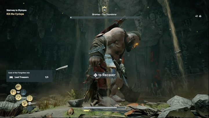 After depleting half of his health bar, the Cyclops rips out part of the wall - AC Odyssey: Kythera Island, Side Quests - Side Quests - Assassins Creed Odyssey Guide