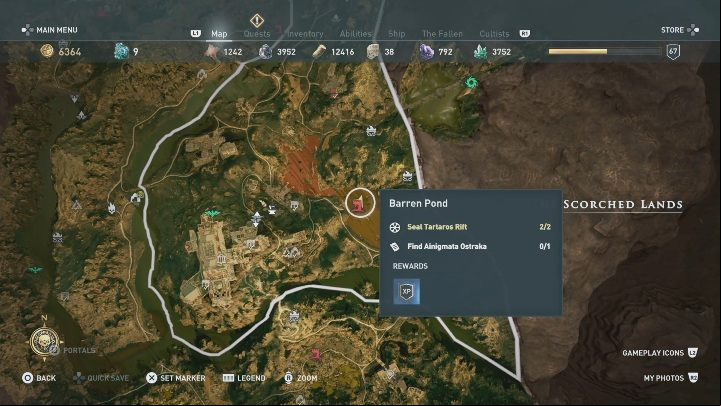 There is one Ainigmata Ostraka in The Scorched Lands - AC Odyssey Fate of Atlantis: Episode 2, Torment of Hades - Ainigmata Ostrakas - Ainigmata Ostraka - Assassins Creed Odyssey Guide