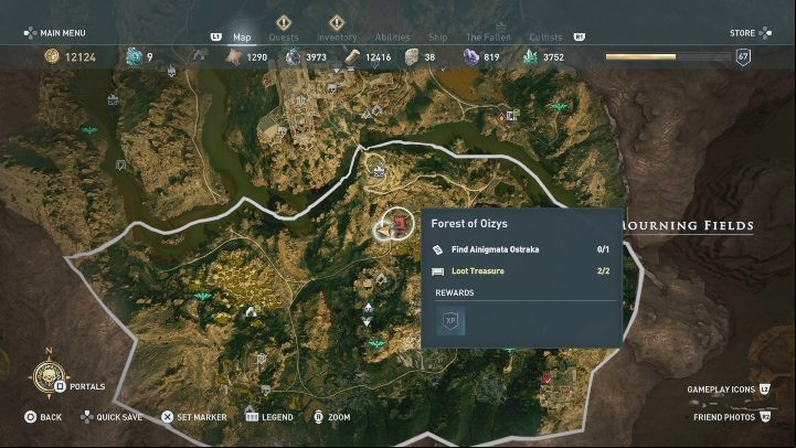 There is one Ainigmata Ostraka in Mourning Fields - AC Odyssey Fate of Atlantis: Episode 2, Torment of Hades - Ainigmata Ostrakas - Ainigmata Ostraka - Assassins Creed Odyssey Guide