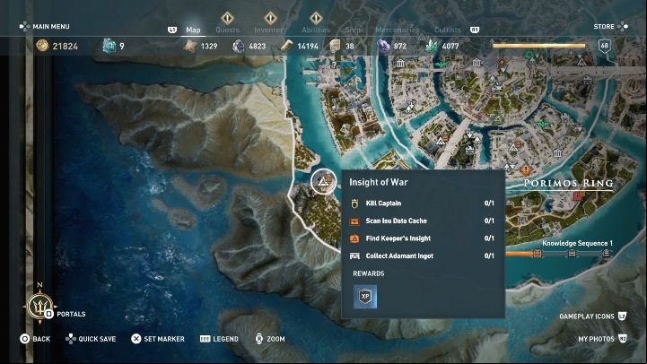 The Insight of War is in the south-west part of Porimos Ring - AC Odyssey Fate of Atlantis: The Dikastes of Atlantis - Episode 3 - Judgement of Atlantis - Assassins Creed Odyssey Guide