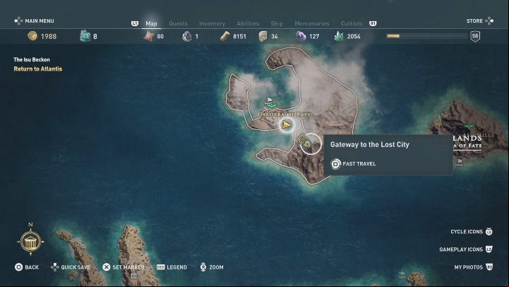 To get to the gates of the ancient city, you need to go to the Gateway to the Lost City - AC Odyssey Fate of Atlantis: The Last Call and Welcome Home - Episode 3 - Judgement of Atlantis - Assassins Creed Odyssey Guide