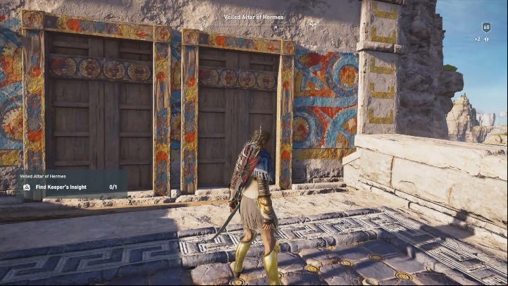 When you reach a wooden locked door, climb to the top of the building - AC Odyssey Fate of Atlantis: Veiled Altar of Hermes, Perception of Hermes - Perception of Hermes - Assassins Creed Odyssey Guide