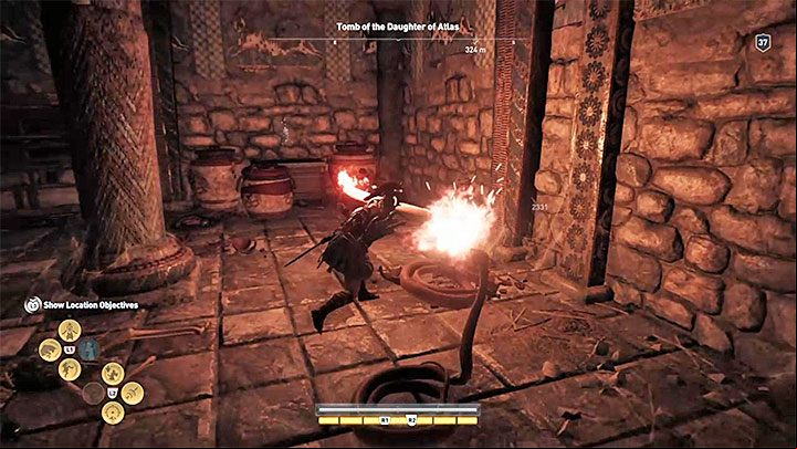 Turn right and reach a big chamber - AC Odyssey: Tombs in Arcadia - Tombs - Assassins Creed Odyssey Guide