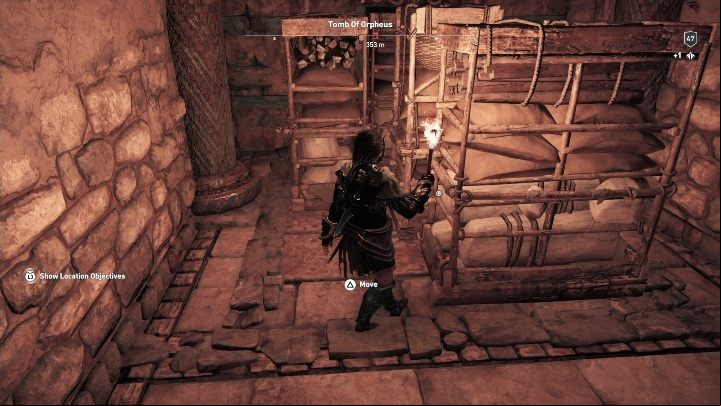 As you proceed, you will encounter a age blocked by shelves - AC Odyssey: Tombs in Petrified Islands - Tombs - Assassins Creed Odyssey Guide