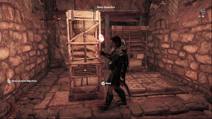 Walkthrough: Having entered the tomb, go along the path until you encounter some shelves - AC Odyssey: Tombs in Petrified Islands - Tombs - Assassins Creed Odyssey Guide
