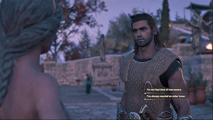 Choose the dialog option where you say that you have always wanted an older lover - AC Odyssey: Auxesia - Romance - Romances - Assassins Creed Odyssey Guide