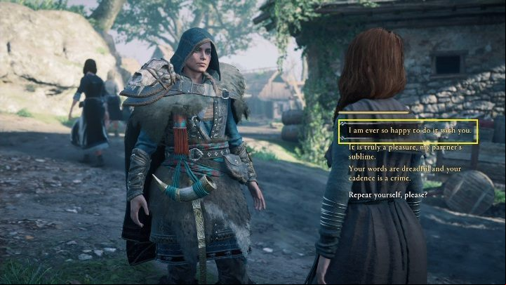 One hit more, and you'll have her heart (or rather: complete the task); select the 1st answer - Assassins Creed Valhalla: Flyting - Lunden secrets, locations - Lunden - Assassins Creed Valhalla Guide and Walkthrough