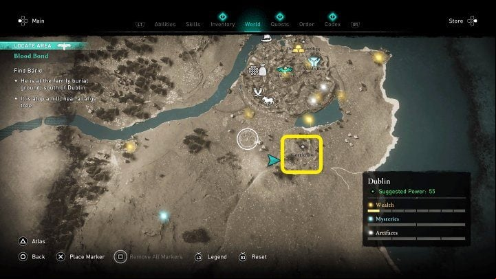 Barid's position will not be marked on the world map, so we've marked it in the image above for easy reference - AC Valhalla Wrath of the Druids: Blood Bond - Walkthrough - Assassins Creed Valhalla Guide and Walkthrough