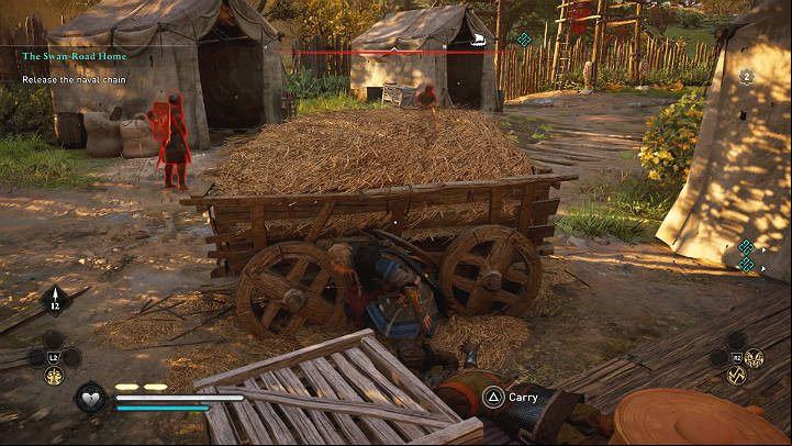 If you have the chained assassination skill, you can kill the opponent on the left by using the Hidden Blade and then throw the axe at the last enemy - Assassins Creed Valhalla: The Swan-Road Home - Ledecestrescire - Assassins Creed Valhalla Guide and Walkthrough