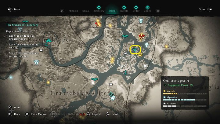 One of the key tips that will help you discover the truth is the yellow longship abandoned somewhere in the marshes - Assassins Creed Valhalla: The Stench of Treachery - Grantebridgescire - Assassins Creed Valhalla Guide and Walkthrough