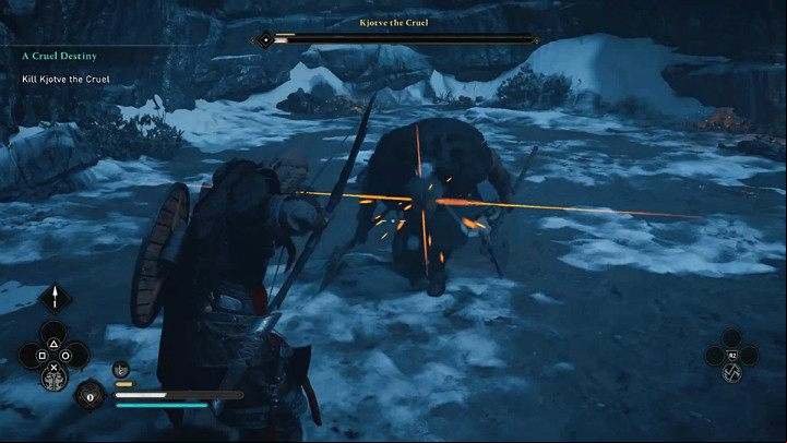 Kjotve has a jumping attack with his knee – the same one from the second phase of this duel - Assassins Creed Valhalla: A Cruel Destiny - Rygjafylke - Assassins Creed Valhalla Guide and Walkthrough