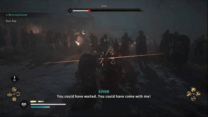 Dag's special attacks are indicated by a yellow flash of runes and can be blocked or parried without any damage - Assassins Creed Valhalla: Dag boss fight - how to win? - Bosses - Assassins Creed Valhalla Guide and Walkthrough