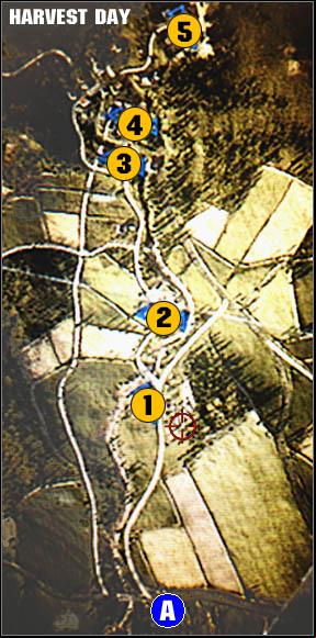 This map is actually a one huge hill with the hilltop located in the place, where the last pair of gold crates is located - Harvest Day - Maps analyses - Battlefield: Bad Company - Game Guide and Walkthrough