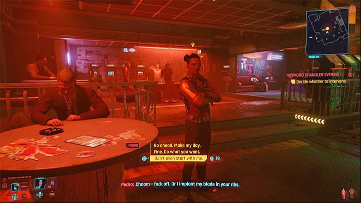 In the bar you will witness Pedro from the Valentinos gang harassing one of the guests - Cyberpunk 2077: Raymond Chandler Evening - walkthrough - Exploration - Cyberpunk 2077 Guide