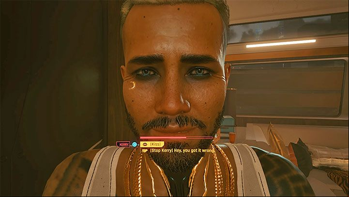 When V is standing in front of Kerry, a timed dialogue option to kiss him will appear - Cyberpunk 2077: Kerry Eurodyne - romance/sex - Romances - Cyberpunk 2077 Guide