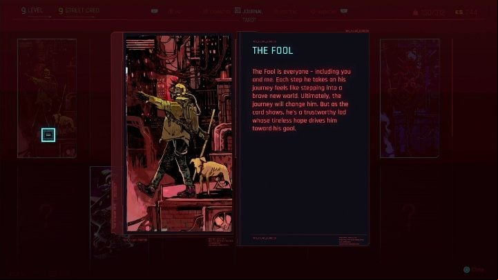 Location: You will get The Fool card when you examine the mural on the wall, right next to the door to your apartment - Cyberpunk 2077: All Tarot cards - Secrets & Collectibles - Cyberpunk 2077 Guide