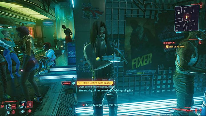 You must meet Rogue at the Afterlife club in Little China in Watson - Cyberpunk 2077: Chippin In (Rogue, Johnny) - walkthrough - Storyline quests - Cyberpunk 2077 Guide
