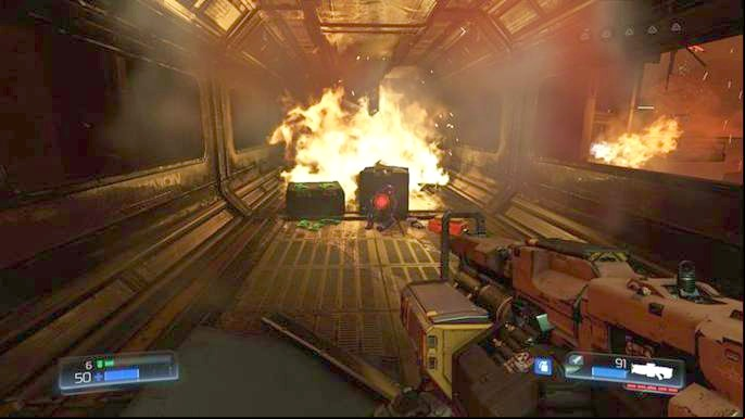 By going further you will see a ruined corridor below - Doom: All secrets in Destroyed Argent Facility - Secrets - Doom Game Guide & Walkthrough