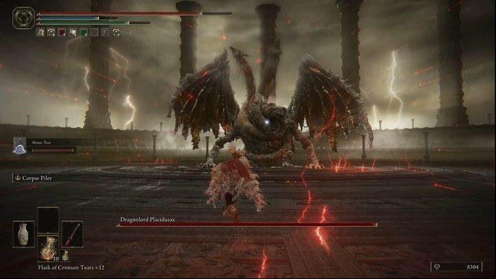 When you start approaching an enemy, it will wake up and start throwing lightning over a very large area - Elden Ring: How to beat Dragonlord Placidusax? - Crumbling Farum Azula - Elden Ring Guide
