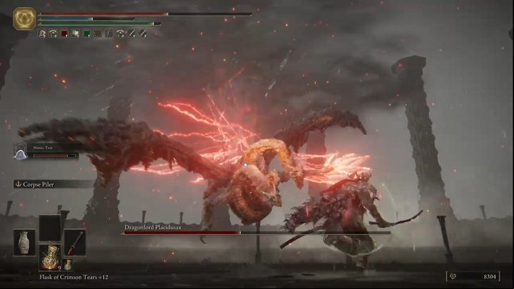 Halfway through the fight, the Placidusax will fly up and disappear, then materialize in the distance - Elden Ring: How to beat Dragonlord Placidusax? - Crumbling Farum Azula - Elden Ring Guide
