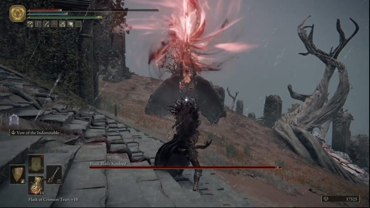Black Blade Kindred uses two weapons - a sword and a great ax - Elden Ring: How to beat Black Blade Kindred? - Greyoll Dragonbarrows - Elden Ring Guide