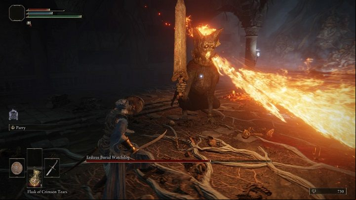 that it is best to use healing right after dodging an attack, or when he is doing a combination of attacks while you are far away from the boss - Elden Ring: How to beat Burial Tree Watchdog? - Limgrave - Elden Ring Guide