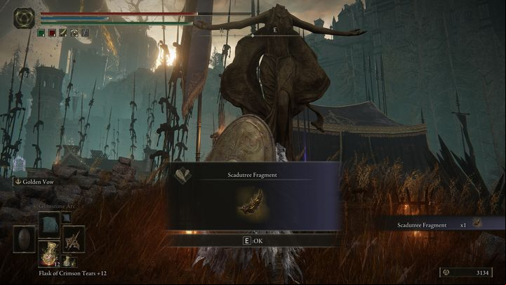 The Scadutree Fragment is located near the Site of Grace on the castle front, next to the sculpture - Shadow of the Erdtree: All Scadutree Fragments map - Secrets and Collectibles - Elden Ring Guide