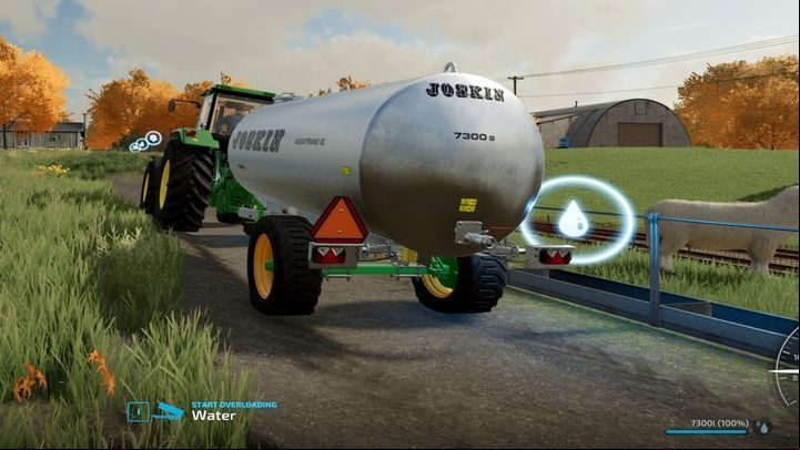 To replenish the water at the pasture, drive towards the place marked with a water droplet (the tanker, not the tractor, must be the one staying on the marker) - Farming simulator 22: Water - how to obtain? - Livestock farms - Farming Simulator 22 Guide