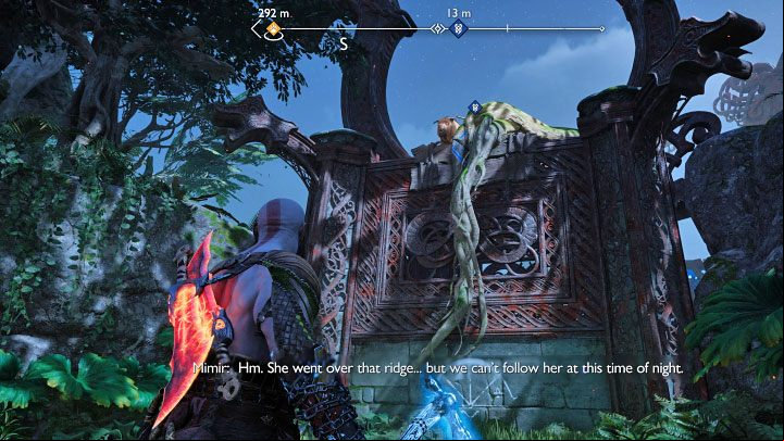The path will lead you to Helka waiting on the upper shelf (above image) - God of War Ragnarok: Reaching the Crater in Vanaheim - Completing 100% of maps - God of War Ragnarok Guide