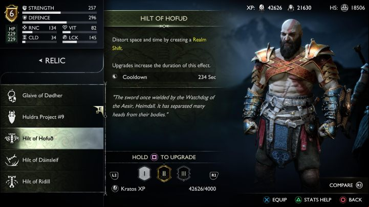 When activated, this relic slows down time, creating a Realm Shift - God of War Ragnarok: Relics and Hilts - Character development - God of War Ragnarok Guide
