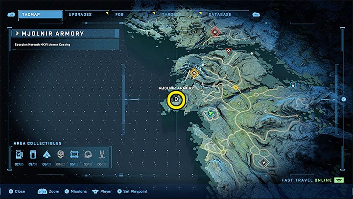 The armory is located north-west of the FOB Foxtrot and south-west of the Tower - Halo Infinite: FOB bases and single secrets (Lockdown) - all skulls, audio logs - Lockdown - Halo Infinite Guide