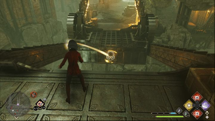 Approach the moving platform and use it to get to the other side - Hogwarts Legacy: Marunweem Lake - Collection Chests - Collection Chests - Hogwarts Legacy Guide