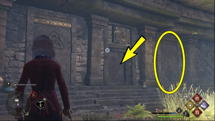 You'll reach a room with stone door with symbols - here you need to open the door on the left side - Hogwarts Legacy: The Centaur and the Stone - Relationship quests - Poppy - Hogwarts Legacy Guide