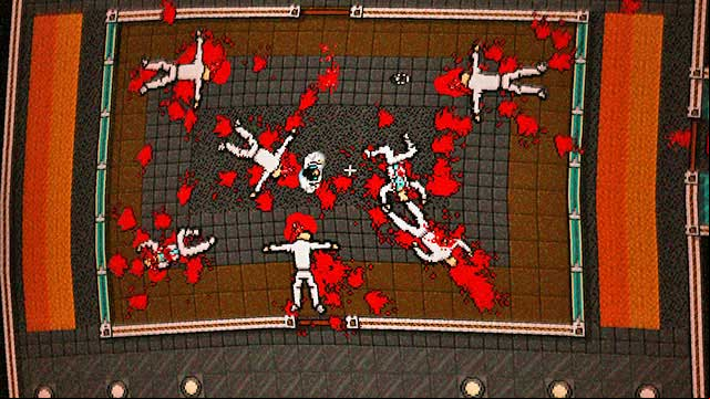 Wait until the guard is on the right side and run to get the shotgun - Apocalypse - Hotline Miami 2: Wrong Number - Game Guide and Walkthrough