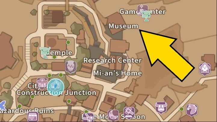Head to the Museum next to the Research Center to use the Relic Restoration Machine - My Time at Sandrock: Excavating the Sky - walkthrough, solution - Side missions - My Time at Sandrock Guide, Walkthrough