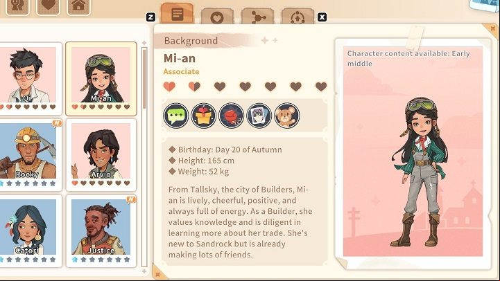Mi-an is a positive, spirited young woman who is infectious with her optimism - My Time at Sandrock: Characters and Romance - Basics - My Time at Sandrock Guide, Walkthrough