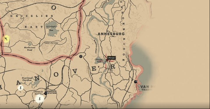 The last Carving, you will find south of Annesburg, exactly at the Elysian Pool - Red Dead Redemption 2: Rock carvings - where to find all of them? Maps - Dinosaur bones and Rock Carvings - Red Dead Redemption 2 Guide