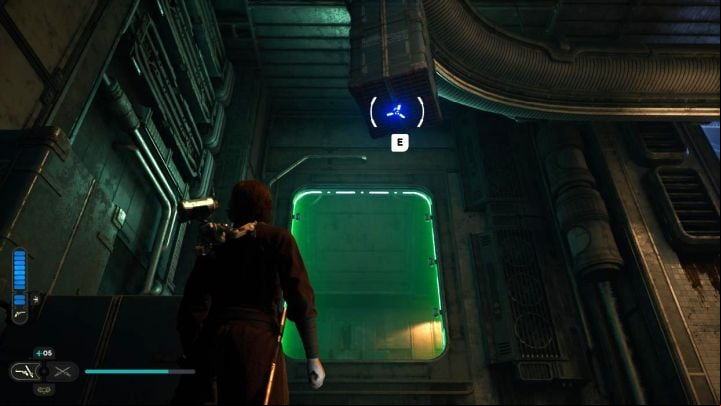 For higher located green gates, for example, you first have to find a place to use the rope to climb or perform a wall run - Star Wars Jedi Survivor: How to by a green gate? - Explore - Star Wars Jedi Survivor guide