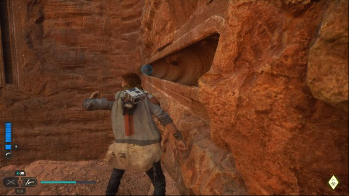 Just after landing, quickly use Force Pull on the third sphere (screenshot) - Jedi Survivor: Path of Conviction (Jedha) - puzzles - Puzzles - Star Wars Jedi Survivor guide