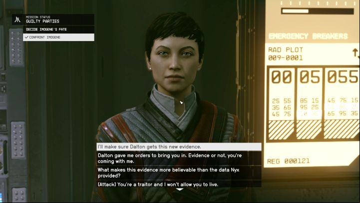 Imogene Salzo will want to convince you of her innocence and that she was framed by Ularu Chen - Starfield: Guilty Parties - walkthrough - Faction - Ryujin Industries - Starfield Guide