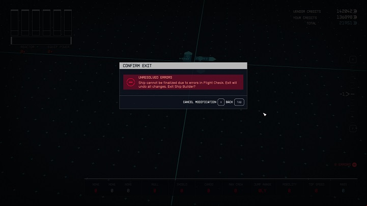 If you want to finish building the ship and exit the creator, it may happen that the message "Unresolved errors" appears on your screen - Starfield: How to build ships? - Ship - Starfield Guide