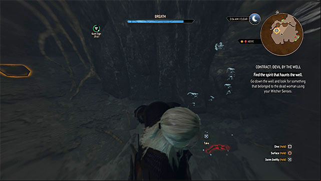 Find the bracelet under water - The Witcher 3 Wild Hunt: Witcher contracts - Devil by the Well, walkthrough - Prologue and White Orchard - The Witcher 3 Wild Hunt Guide